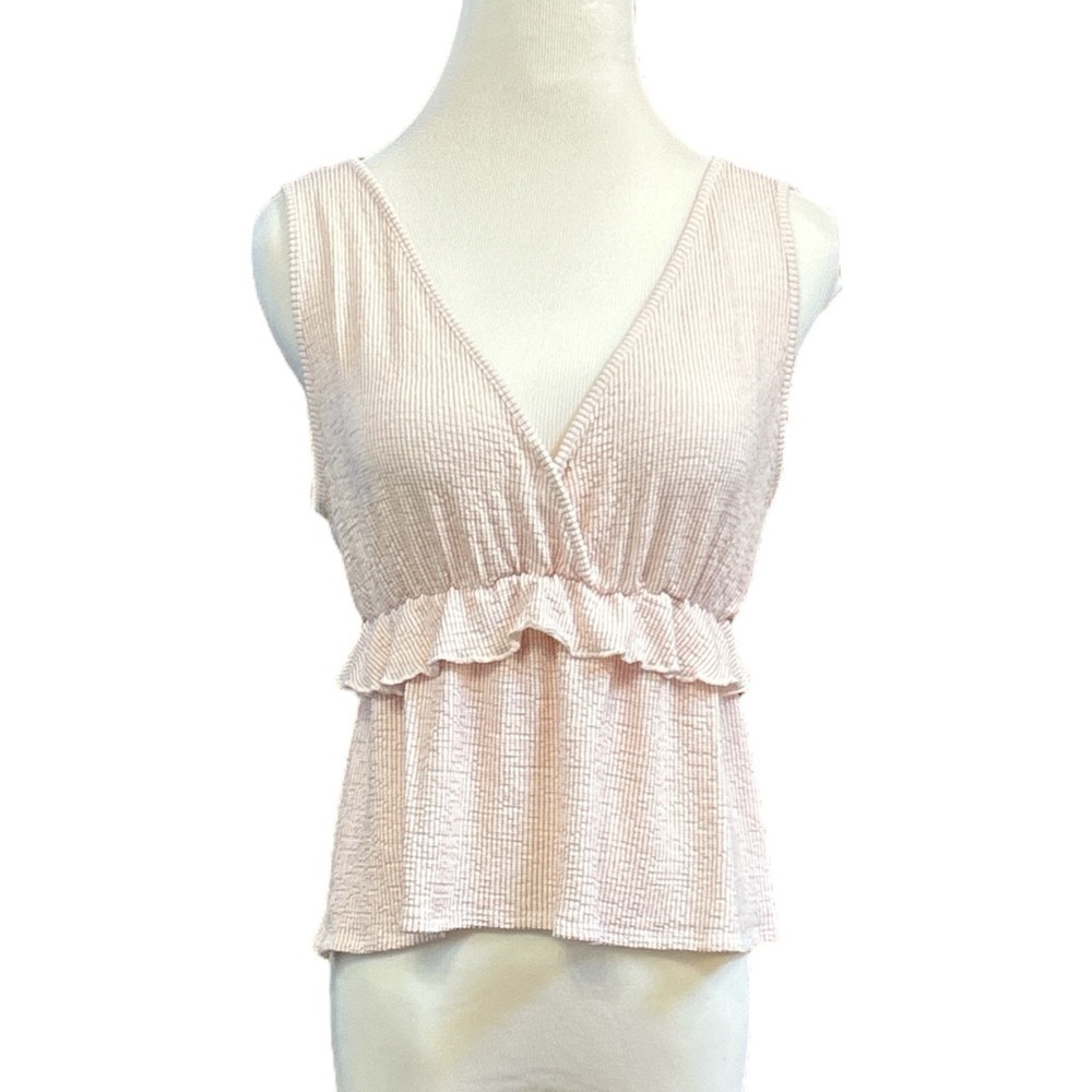 Caution To The Wind Pink Peplum Ruffle V Neck Wrap Knit Blouse Size Medium